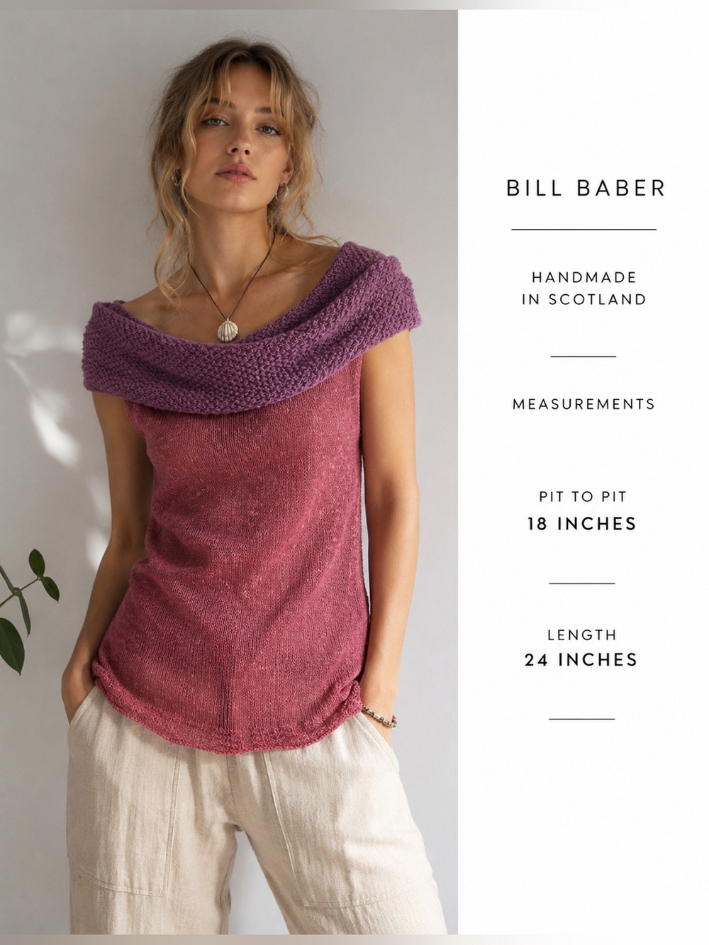 Bill Baber Hand Knit Sleeveless Cowl Neck Top | See Measurements